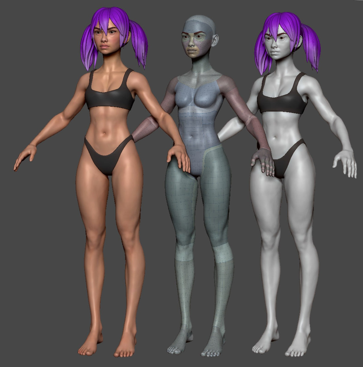 Female MetaHuman basemesh render for building a custom MetaHuman in Unreal Engine 5 – view 1