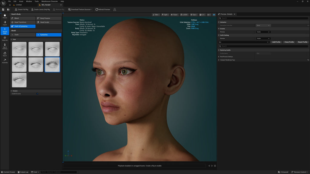 Female MetaHuman basemesh render for building a custom MetaHuman in Unreal Engine 5 – view 5
