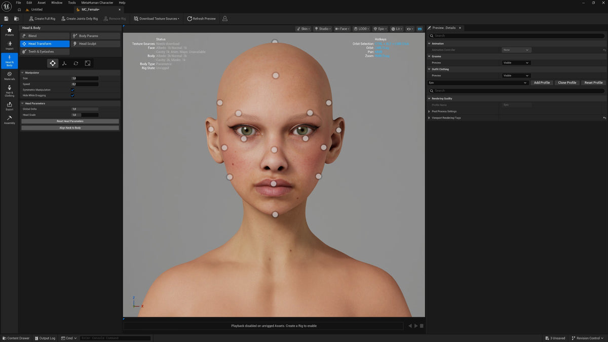 Female MetaHuman basemesh render for building a custom MetaHuman in Unreal Engine 5 – view 6