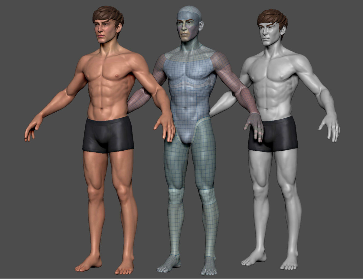 Male MetaHuman basemesh render for building a custom MetaHuman in Unreal Engine 5 – view 1