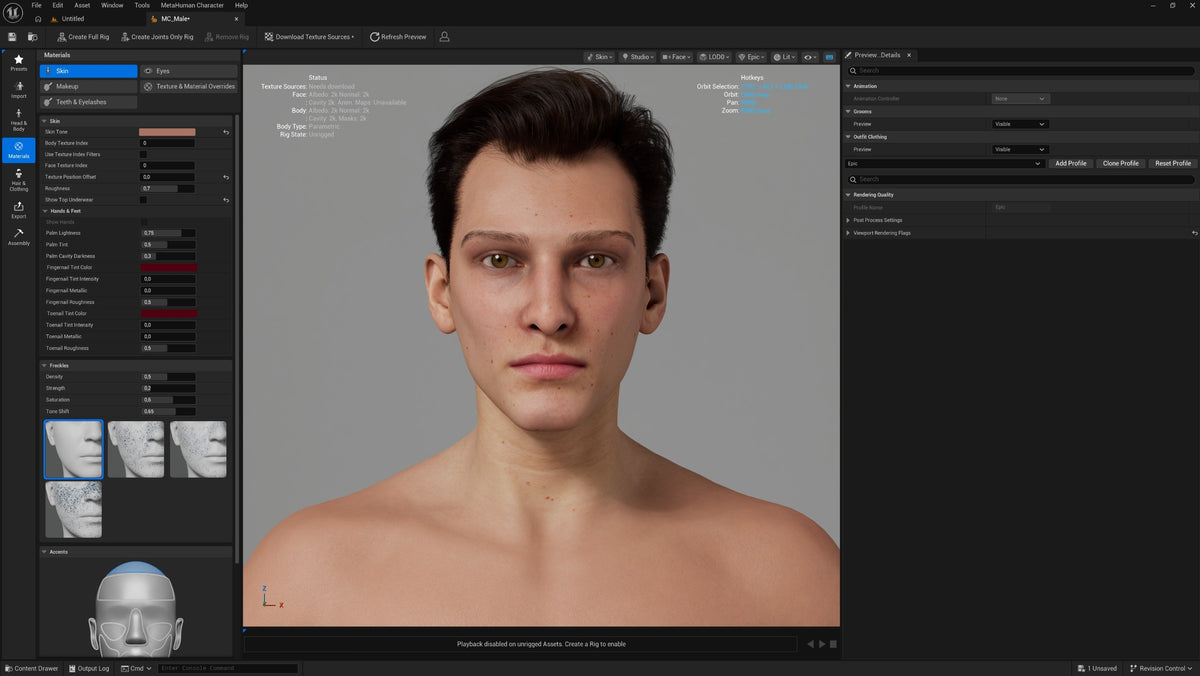 Male MetaHuman basemesh render for building a custom MetaHuman in Unreal Engine 5 – view 5