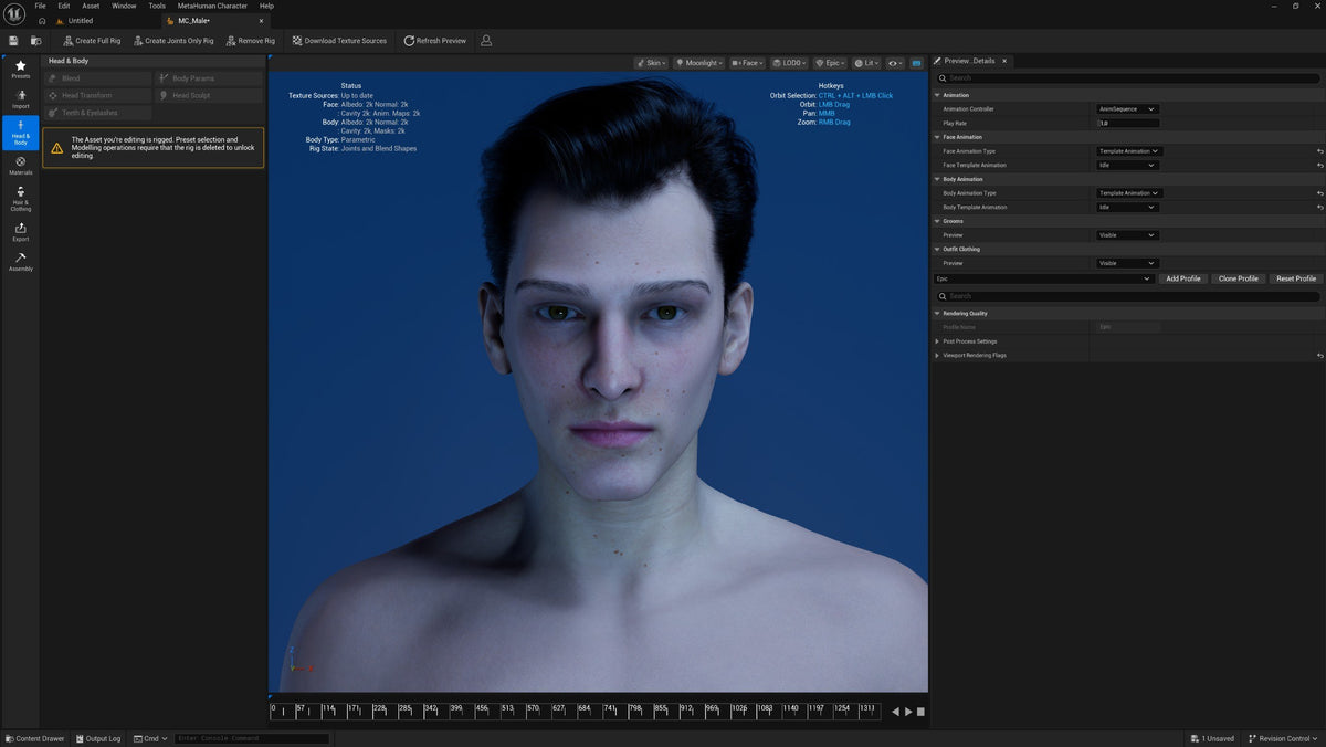 Male MetaHuman basemesh render for building a custom MetaHuman in Unreal Engine 5 – view 3