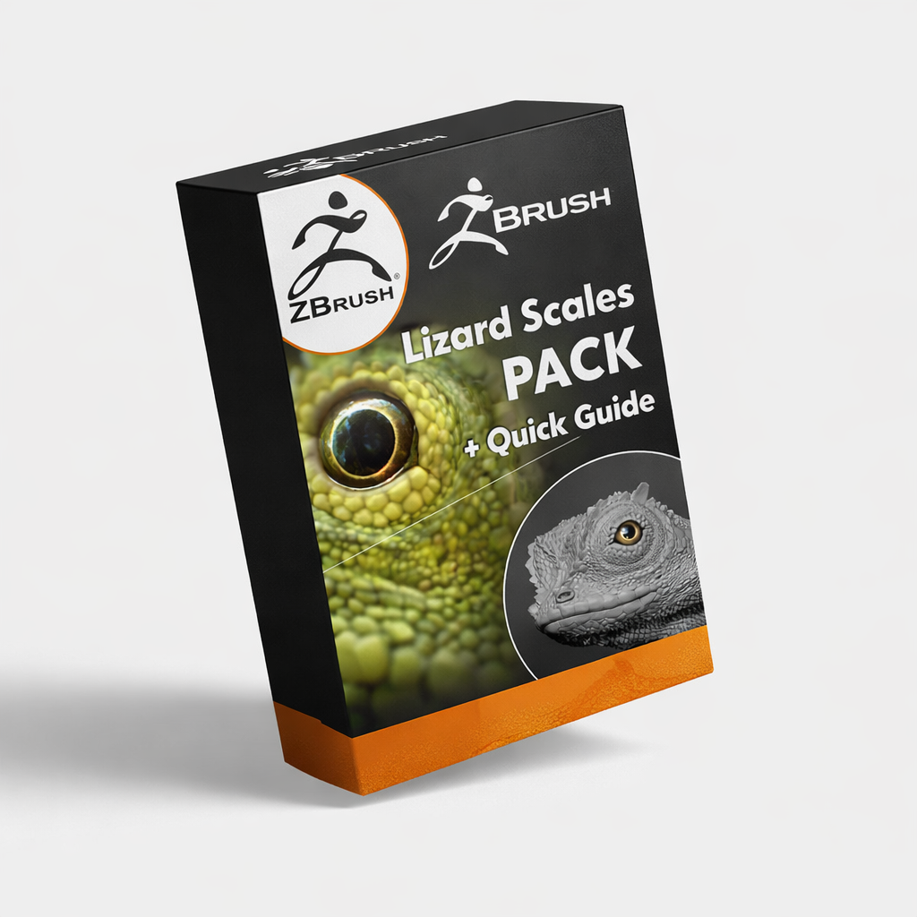 ZBrush Lizard Scales Pack for Zbrush packaging on a white background