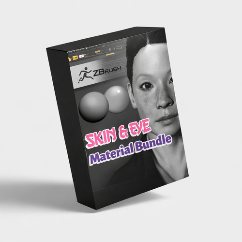 ZBrush Skin & Eye Material Bundle packaging on a white background