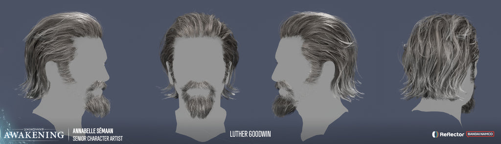 Illustrations of a man with different hairstyles on a gray background