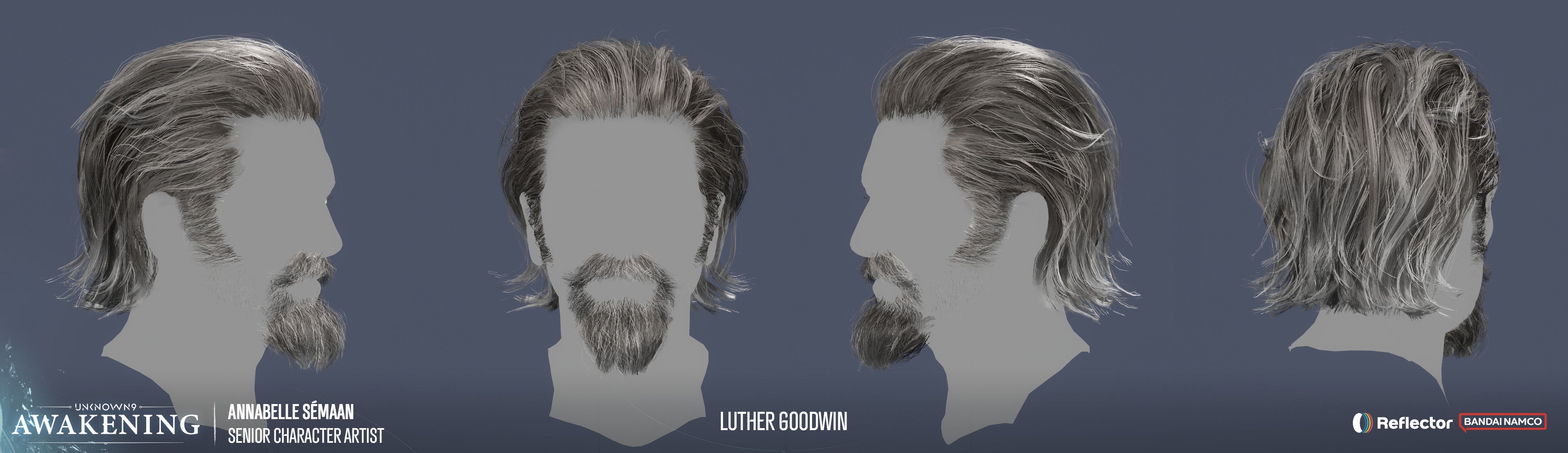 Illustrations of a man with different hairstyles on a gray background