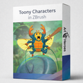 Box for 'Toony Characters in ZBrush' by Art Heroes with a cartoon character on a white background